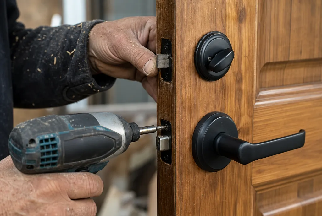 Fitting a new lever handle and deadlock to a timber door